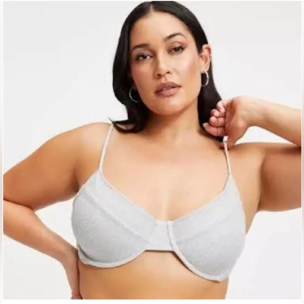 NWT Good América silver sparkle bikini top. Size 2
